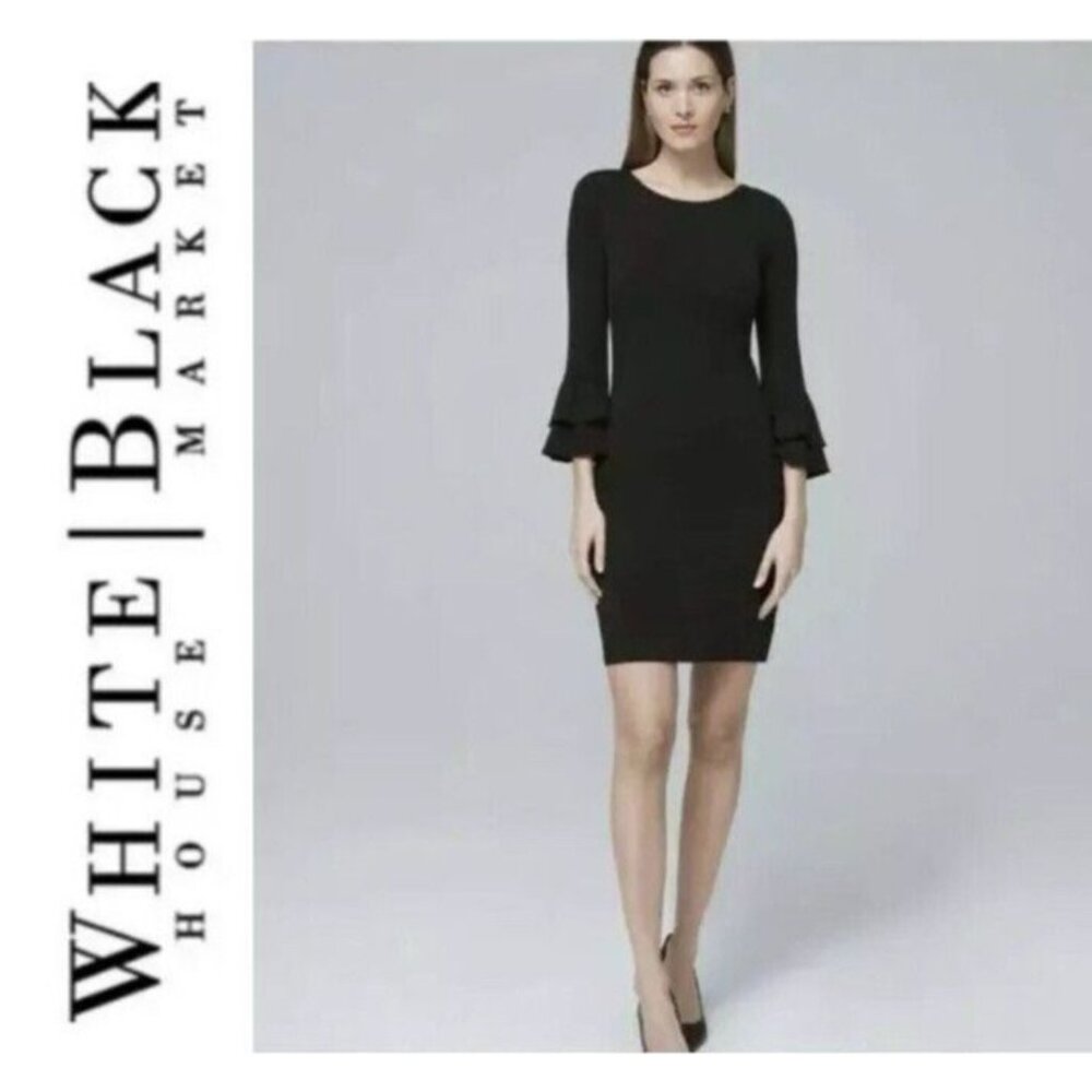 WHBM Dress 4 Black 3/4 Long Sleeve Stretch Sheath Career Church Washable